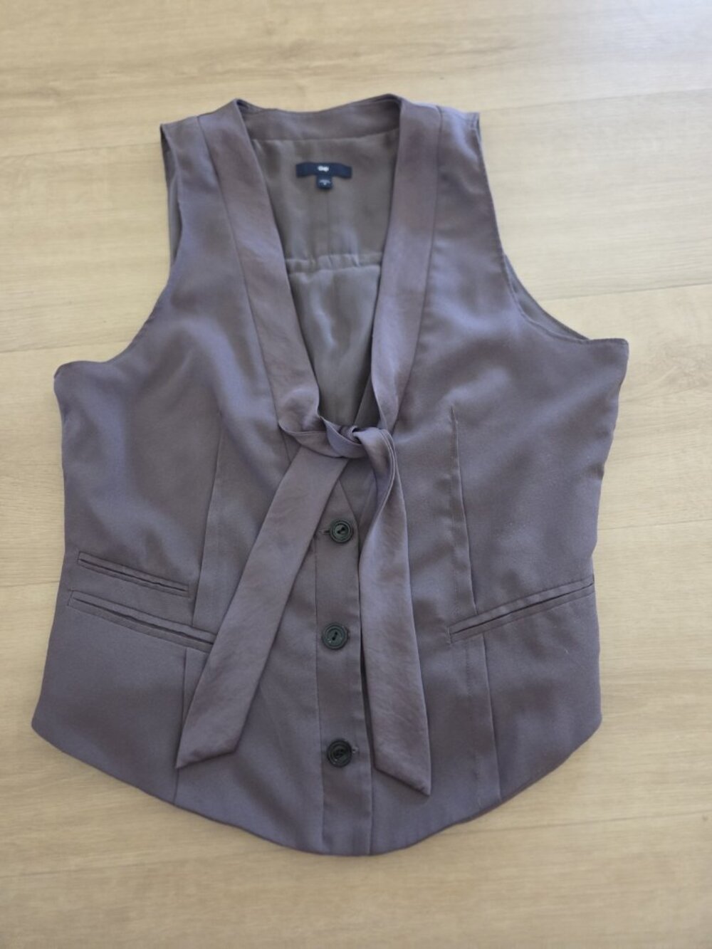 Gap Taupe Longline Vest Front Tie V-neck Women Size S Workwear Office Academia.